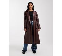 ONLY - Trench lungo in pelle sintetica marrone cioccolato 38