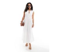 ONLY - Vestito al polpaccio in cotone bianco arricciato con laccetti sul davanti 42