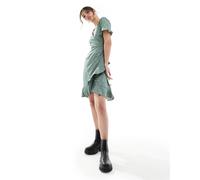 Only - Vestito corto a portafoglio verde con stampa a pois e volant 36