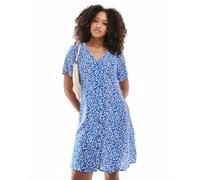 ONLY - Vestito corto allacciato in vita blu scuro a fiori con scollo a V 36