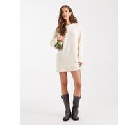 ONLY - Vestito corto in maglia color crema con spalle scivolate-Bianco 40