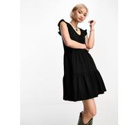 Only - Vestito corto nero a balze con volant sulle maniche 38