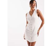 ONLY - Vestito corto senza maniche in misto lino color crema-Bianco 40