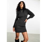 Only - Vestito dolcevita corto in maglia grigio scuro con maniche a sbuffo 40