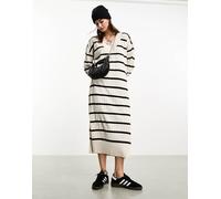 ONLY - Vestito in maglia color crema e nero a righe con scollo a V e gonna al polpaccio-Bianco 40