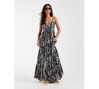 ONLY - Vestito lungo a balze blu navy con stampa astratta 42