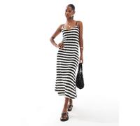 ONLY - Vestito lungo all'uncinetto bianco e nero a righe 34