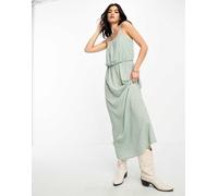 Only - Vestito lungo verde a pois arricciato in vita 42