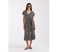 Only - Vestito midi allacciato in vita con stampa zebrata-Nero 40