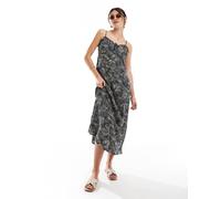 ONLY - Vestito midi con spalline sottili e stampa di foglie blu 38