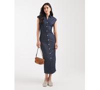 ONLY - Vestito midi in denim blu scuro con bottoni 34