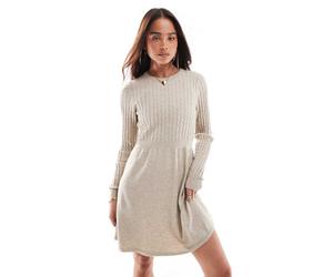 Only - Vestito skater corto in maglia a trecce beige-Neutro 36