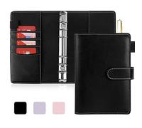 Onlyesh Raccoglitore Documenti A6, 6 Anelli Portadocumenti in Pelle PU, Budget Binder con Fibbia a Scatto Unica, per Fogli di Bilancio A6, Tasche per Raccoglitori e Contanti (Nero Scuro)