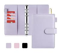 Onlyesh Raccoglitore Documenti A6, 6 Anelli Portadocumenti in Pelle PU, Budget Binder con Fibbia a Scatto Unica, per Fogli di Bilancio A6, Tasche per Raccoglitori e Contanti (Baby Viola)