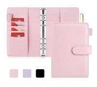 Onlyesh Raccoglitore Documenti A6, 6 Anelli Portadocumenti in Pelle PU, Budget Binder con Fibbia a Scatto Unica, per Fogli di Bilancio A6, Tasche per Raccoglitori e Contanti (Baby Pink)