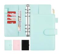 Onlyesh Raccoglitore Documenti A6, 6 Anelli Portadocumenti in Pelle PU, Budget Binder con Fibbia a Scatto Unica, per Fogli di Bilancio A6, Tasche per Raccoglitori e Contanti (Blu)