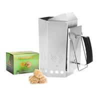 onlyfire Ciminiera Accenditore in Acciaio Inox con 50 Accendifuoco Ecologico, Starter per Camini da Barbecue con Maniglia di Sicurezza Isolata Termicamente, Accenditore Rapido per Griglia a Carbone