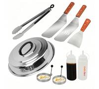 Onlyfire FPA-5117 Professionale Set di Spatole per Griglia, Barbecue Utensili da Cucina per Plancha Flat Top all' Aperto Campeggio, Cloche da 12", 9 Pezzi