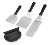onlyfire Kit di Accessori Professionali per Barbecue, Smash Burger Press in Ghisa, Spatola per Piastra, Raschietto per Barbecue e Spatola Forata, Accessori Barbecue per Grigliate e Cotture All'aperto