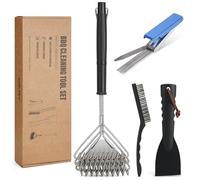Onlyfire Kit Professionale per La Pulizia del Barbecue, Aghi per La Pulizia, Spazzole per Barbecue, Raschietto per La Pulizia e Spazzola per Griglia con Manico Lungo per Sturare,Strofinare e Raschiare