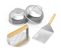 Onlyfire Kit Smash Burger, Coperture per Hamburger da 2 x 16 cm, Pressa per Hamburger Rotonda e Spatola da Grill Grande, Accessori per Barbecue per Piastra, Teppanyaki e Campeggio
