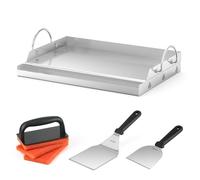 Onlyfire Piastre per Barbecue in Acciaio Inox con Raschietto per Barbecue, Spatola per Piastra e Spugne Abrasive per Barbecue a Gas e a Carbonella, BBQ Plancha e Kit di Accessori per BBQ, 45.5×32×7 cm