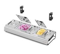 onlyfire Portacondimenti Aggiornata in Acciaio Inossidabile con Coperchio e Morsetti a C per Carrello e Tavolino per Barbecue, Porta Ingredienti Pizza per Preparare Ingredienti, Contenitori per Cibi