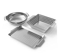 Onlyfire Set di 3 Pezzi Mini Griglie e Cestello Universale in Acciaio Inossidabile，per Verdure,per Barbecue a Carbonella, a Gas e Altri
