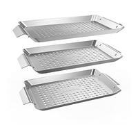 Onlyfire Set di 3 Pezzi Mini Rettangolo Griglie e Cestello Universale in Acciaio Inossidabile,per Verdure,per Barbecue a Carbonella, a Gas e Altri(32cm×18.5cm×1.7cm)