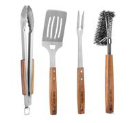 onlyfire Set di Attrezzi per Il Barbecue da 4 Pezzi, Spatola per Piastra Forata, Pinze da Cucina, Forchetta per Grill e Spazzola per Barbecue, Utensili Professionali per Grigliate e Cucina All'aperto