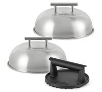 onlyfire Smash Burger Kit, Φ15,2 cm Smash Burger Press in Ghisa e 2 Pezzi Φ22,8 cm Coperchio per Hamburger, Kit di Accessori Professionali per Piastra, Teppanyaki e Campeggio