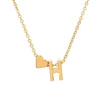 ONLYJUMP Collane con iniziale a forma di cuore da donna collane con iniziale a forma di cuore in oro maiuscolo A-Z ciondolo delicato collana in oro 14 carati con ciondolo a forma di cuore, Zinco, Non