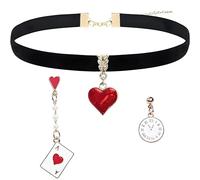 ONLYJUMP Set di collana e orecchini a forma di carte da gioco, cuore rosso Asso, ciondolo a forma di cuore nero in velluto, gioielli a tema casin, Medium, Lega di acciaio, Nessuna pietra preziosa
