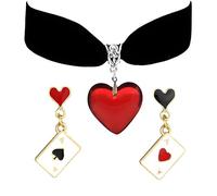 ONLYJUMP Set di collana e orecchini a forma di cuore rosso da donna, orecchini in velluto nero con ciondolo a forma di cuore, regalo ideale, Medium, Lega di acciaio, Nessuna pietra preziosa