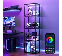 ONLYWIN Armadio per vetrina RGB a 4 livelli, ripiani in vetro, armadio ad angolo, camera da letto, luce sincica, lampada da terra a LED dimmerabile, vetrina per sala da gioco, personaggi da collezione