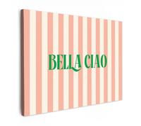 OnlyWow© Canvas per Esterno 80x60 cm Giardino Poster da Parete Decorazioni Accessori Decorazione Muro Murali Posters Moderne Wall Rosa Tenue - Verde - A Righe - Bella Ciao