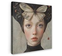 OnlyWow© Canvas per Esterno 90x90 cm Giardino Poster da Parete Decorazioni Accessori Decorazione Muro Murali Posters Moderne WallDonna - Farfalla - Arte - Classico - Muto