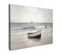 OnlyWow© Canvas per Esterno Giardino Poster da Parete Decorazioni Accessori | 70x50 cm - Decorazione Muro Murali Posters Moderne Wall Barca a remi - Mare - Orizzonte