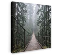 OnlyWow© Poster da Esterno 100x100 cm Giardino Canvas Balcone Parete Terrazzo Decorazione Murali Quadretti Accessori Telo Ponte - Foresta - Nebbia -