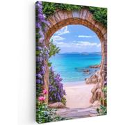 OnlyWow© Poster da Esterno 100x150 cm Giardino Decor Design Moderno Dipingere Tele Balcone Terrazzo Decorazione Muro Murali Vista - Cancello - Mare - Spiaggia - Rocce