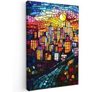 OnlyWow© Poster da Esterno 100x150 cm Giardino Decor Design Moderno Dipingere Tele Balcone Terrazzo Decorazione Muro Murali Città - Luna - Mosaico - Colorato