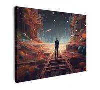 OnlyWow© Poster da Esterno 100x70 cm Giardino Canvas Balcone Parete Terrazzo Decorazione Murali Quadretti Accessori Telo Extraterrestre - Astronauta - Pianeti - Spazio