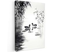 OnlyWow© Poster da Esterno 40x60 cm Giardino Decor Design Moderno Dipingere Tele Balcone Terrazzo Decorazione Muro Murali Anatre - Ninfee - Canna da Zucchero - Nero