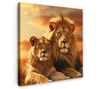 OnlyWow© Poster da Esterno 50x50 cm Giardino Decor Design Moderno Dipingere Tele Balcone Terrazzo Decorazione Muro Murali Leoni - Tramonto - Africa - Savana - Animali