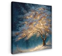 OnlyWow© Poster da Esterno 50x50 cm Giardino Decor Design Moderno Dipingere Tele Balcone Terrazzo Decorazione Muro Murali Albero della Vita - Notte - Buio - Blu
