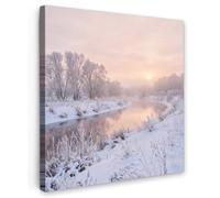 OnlyWow© Poster da Esterno 50x50 cm Giardino Decor Design Moderno Dipingere Tele Balcone Terrazzo Decorazione Muro MuraliFiume - Inverno - Paesaggio - Neve - Alba