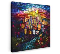 OnlyWow© Poster da Esterno 50x50 cm Giardino Decor Design Moderno Dipingere Tele Balcone Terrazzo Decorazione Muro Murali Città - Luna - Mosaico - Colorato