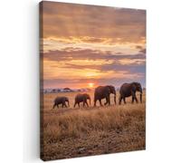 OnlyWow© Poster da Esterno 50x70 cm Giardino Decor Design Moderno Dipingere Tele Balcone Terrazzo Decorazione Muro MuraliElefanti - Savana - Tramonto - Africa - Caldo