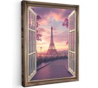 OnlyWow© Poster da Esterno 50x70 cm Giardino Decor Design Moderno Dipingere Tele Balcone Terrazzo Decorazione Muro Murali Trasparente - Parigi - Torre Eiffel - Rosa - Fiori di ciliegio