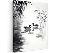 OnlyWow© Poster da Esterno 50x70 cm Giardino Decor Design Moderno Dipingere Tele Balcone Terrazzo Decorazione Muro Murali Anatre - Ninfee - Canna da Zucchero - Nero